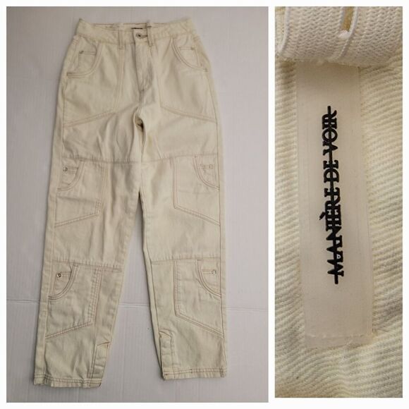 Maniere De Voir Cargo Denim Jeans Women’s 2 Tapered Snapp Of Ankle Stretwear - Picture 1 of 11